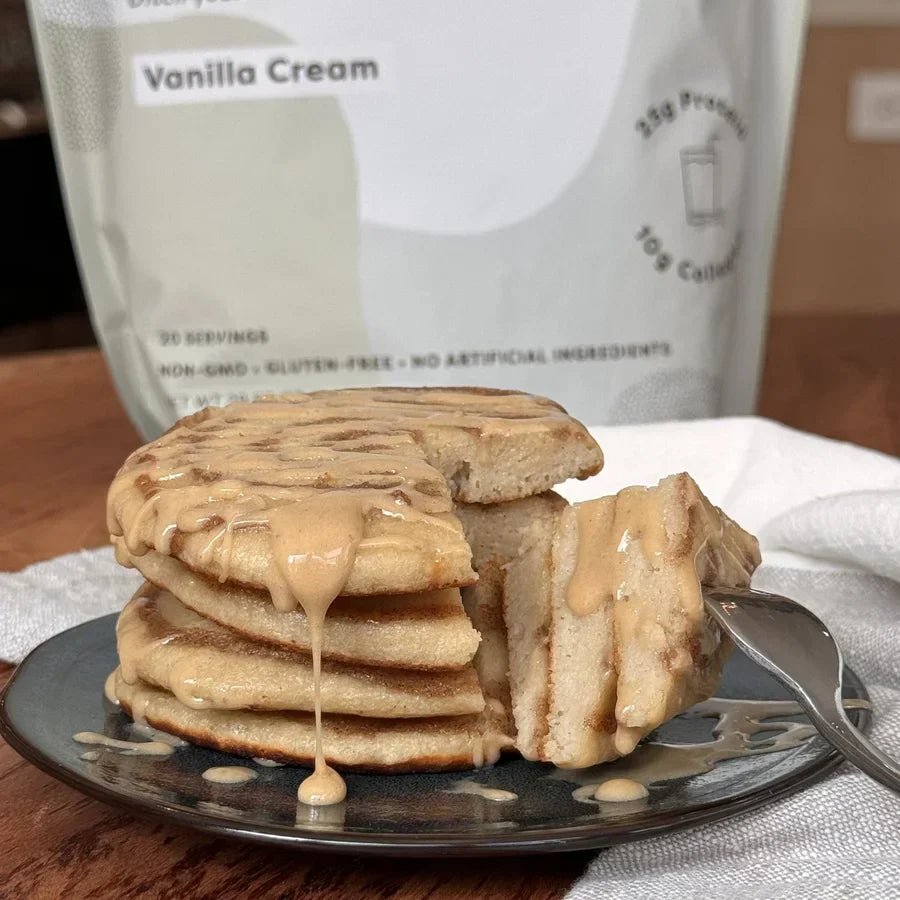 Delicious Cinnamon Roll Protein Pancakes Recipe | FlavCity