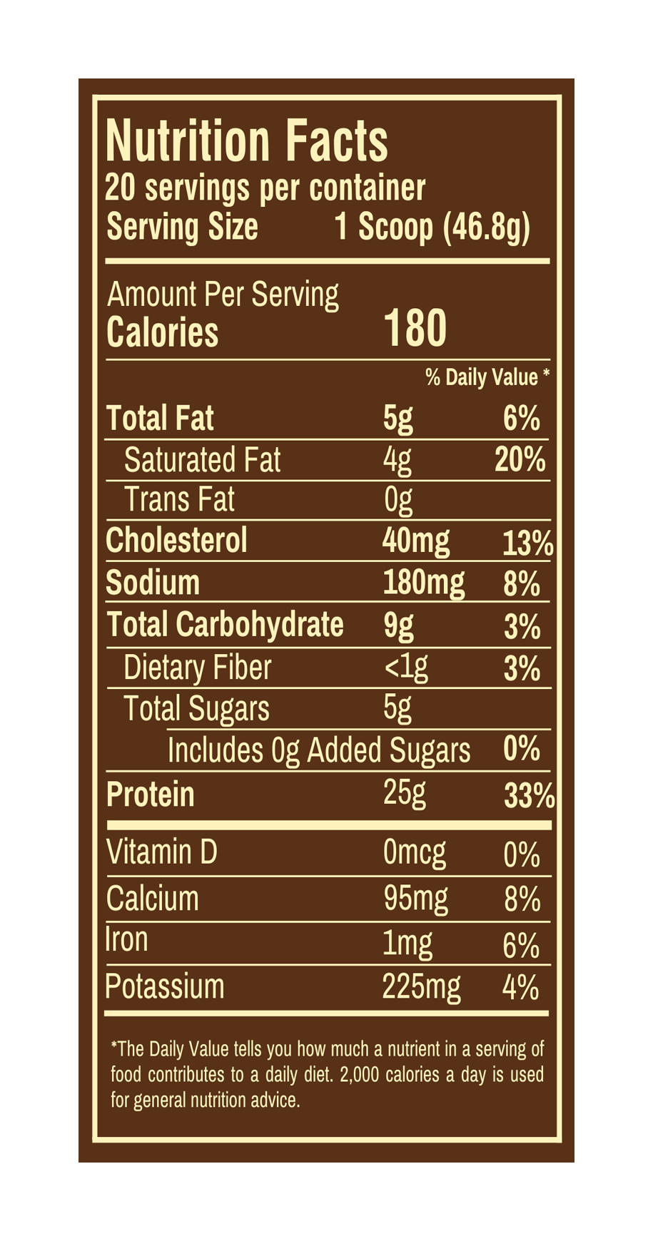 Butter Coffee flavor protein smoothie bag, Nutrition Facts