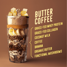 Butter Coffee Protein Smoothie ingredients in glass
.