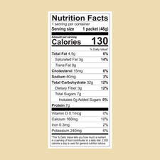 Nutrition facts for one FlavCity Cafe Latte Variety Pack single-serve packet: 130 calories, 4.5g fat, 15mg cholesterol, 80mg sodium, 32g carbs (3g fiber, 7g sugars), 7g protein, plus vitamins and minerals—ideal for creamy lattes.