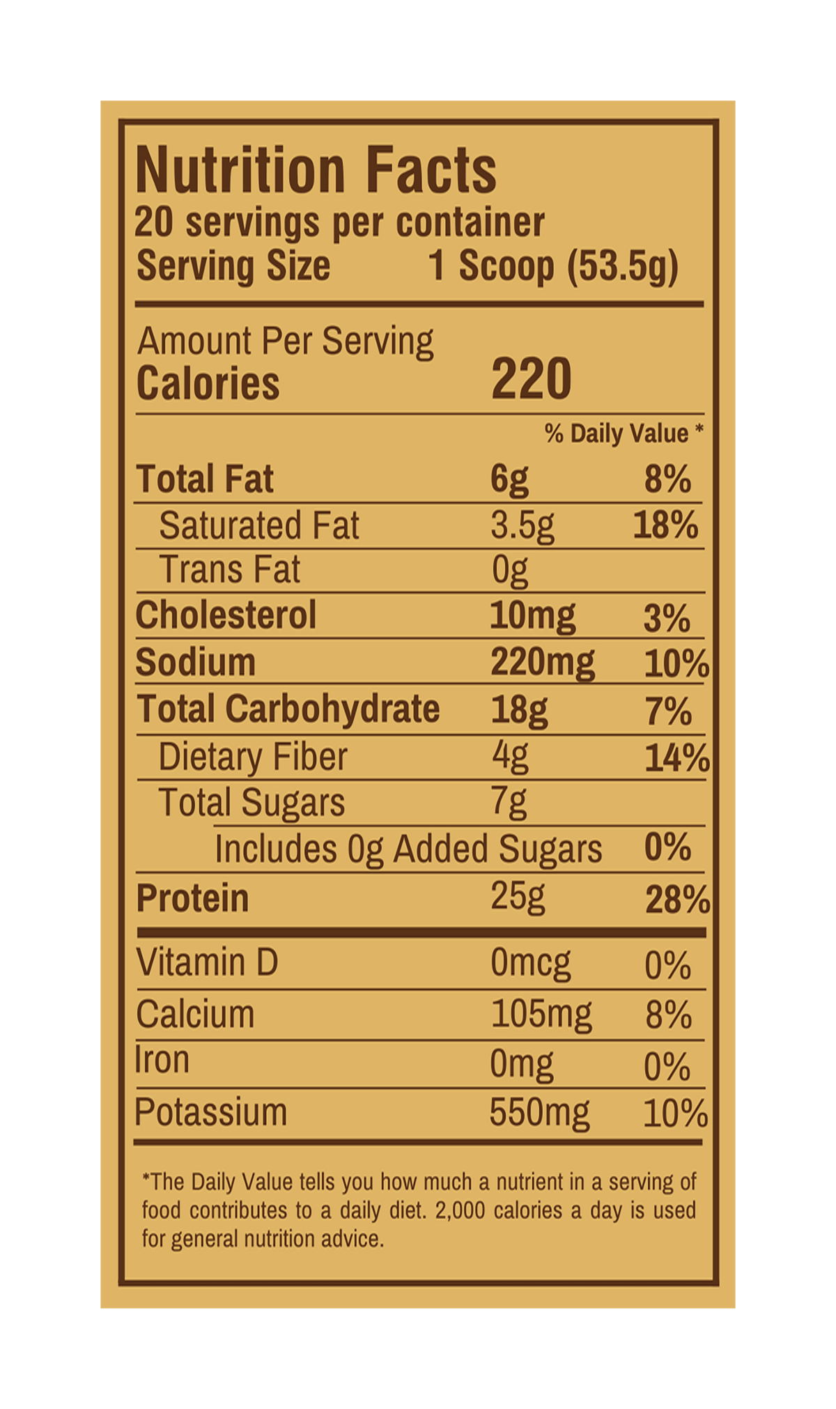 Chocolate Peanut butter protein nutritional facts label