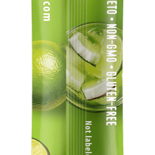 FlavCity Anytime Essentials keto, non-gmo, gluten-free product packaging with lime and coconut imagery.