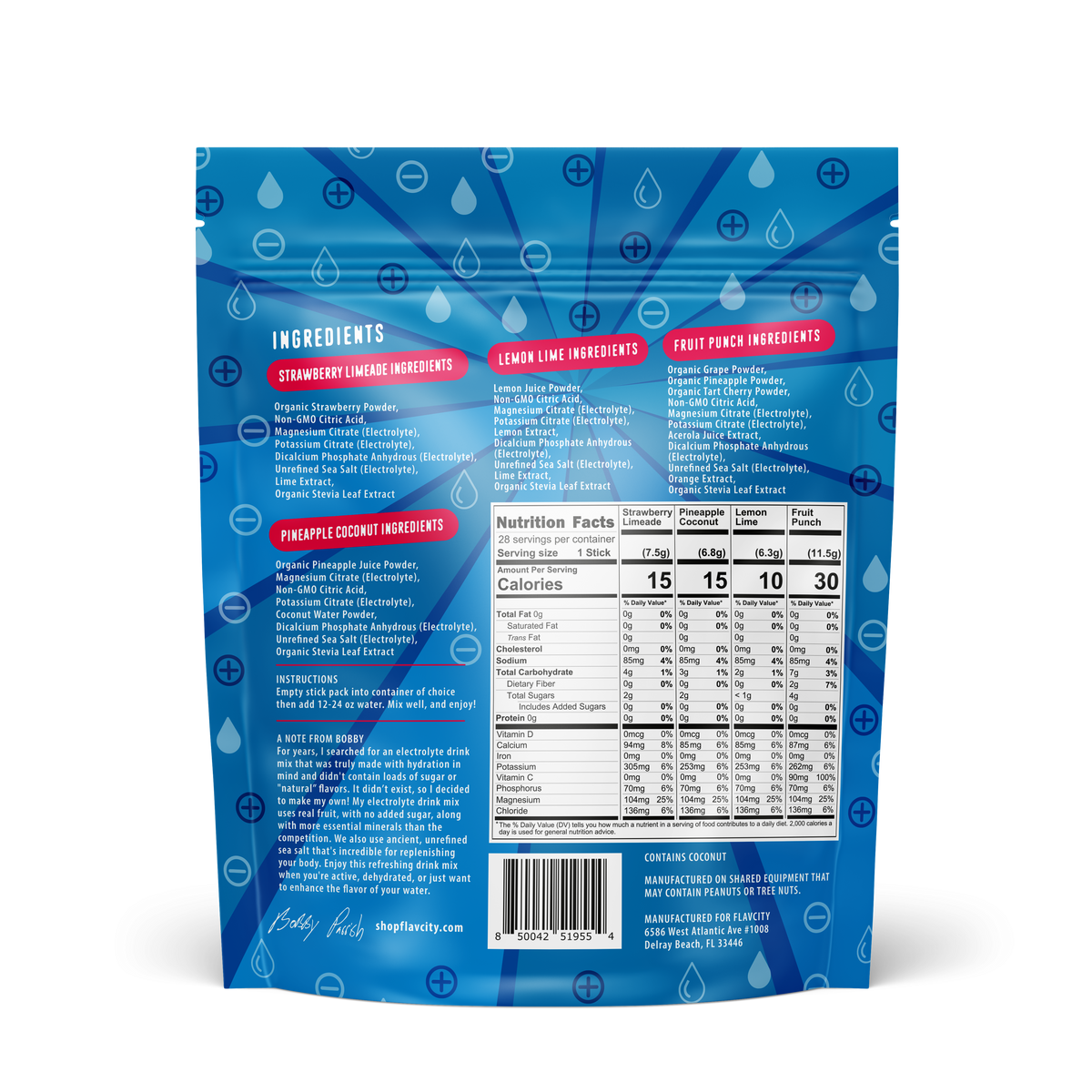 Variety pack Electrolyte Drink Mix, back of bag
