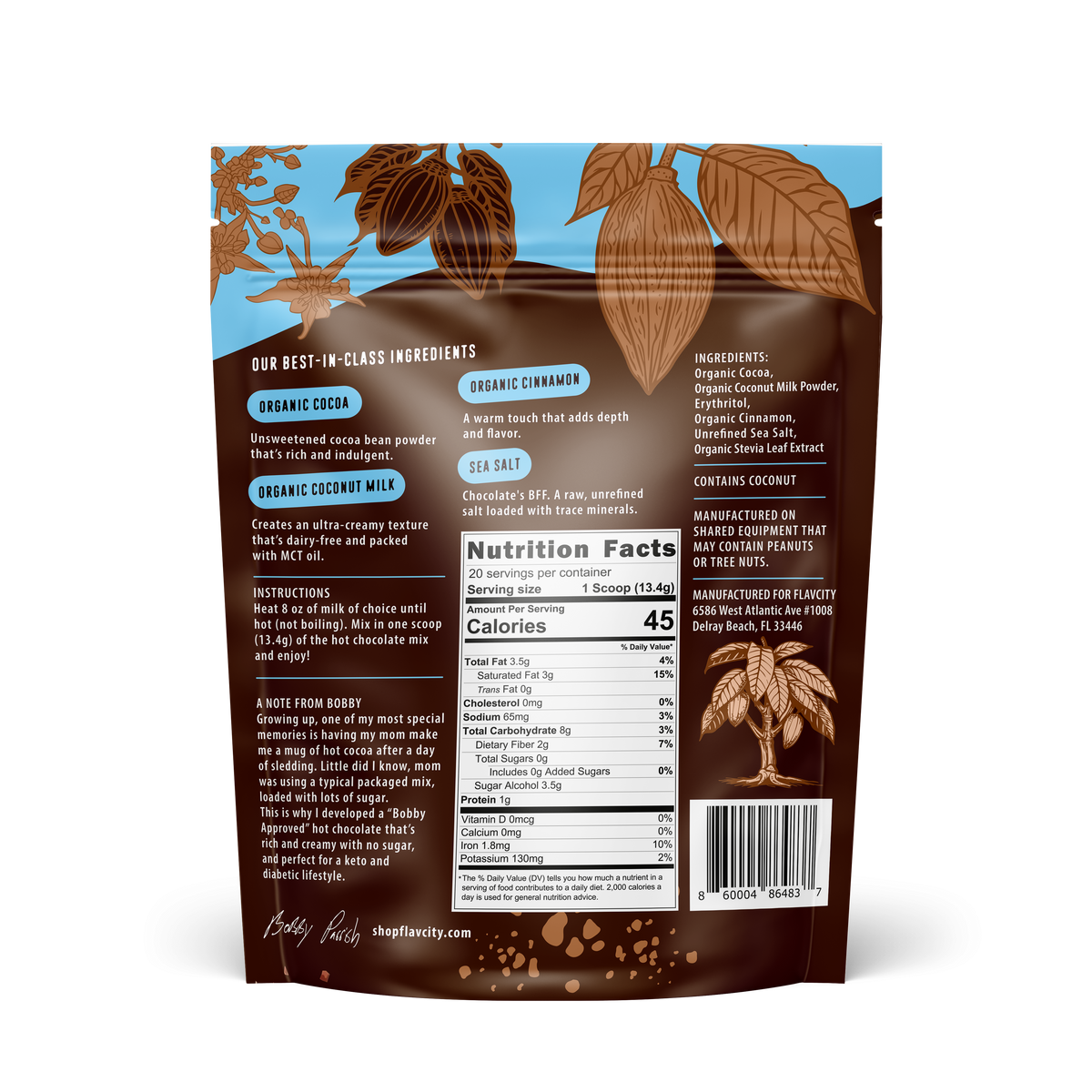 Prebiotic Keto Hot Chocolate Drink Mix Bag, back