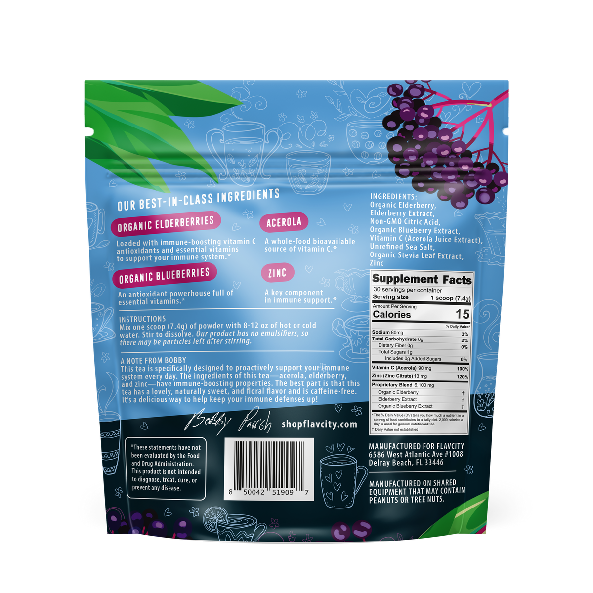 elderberry tea back of bag