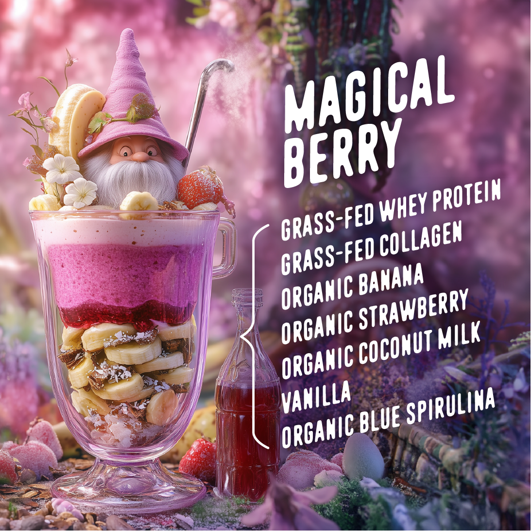 Magical Berry Kids Protein ingredients in a glass