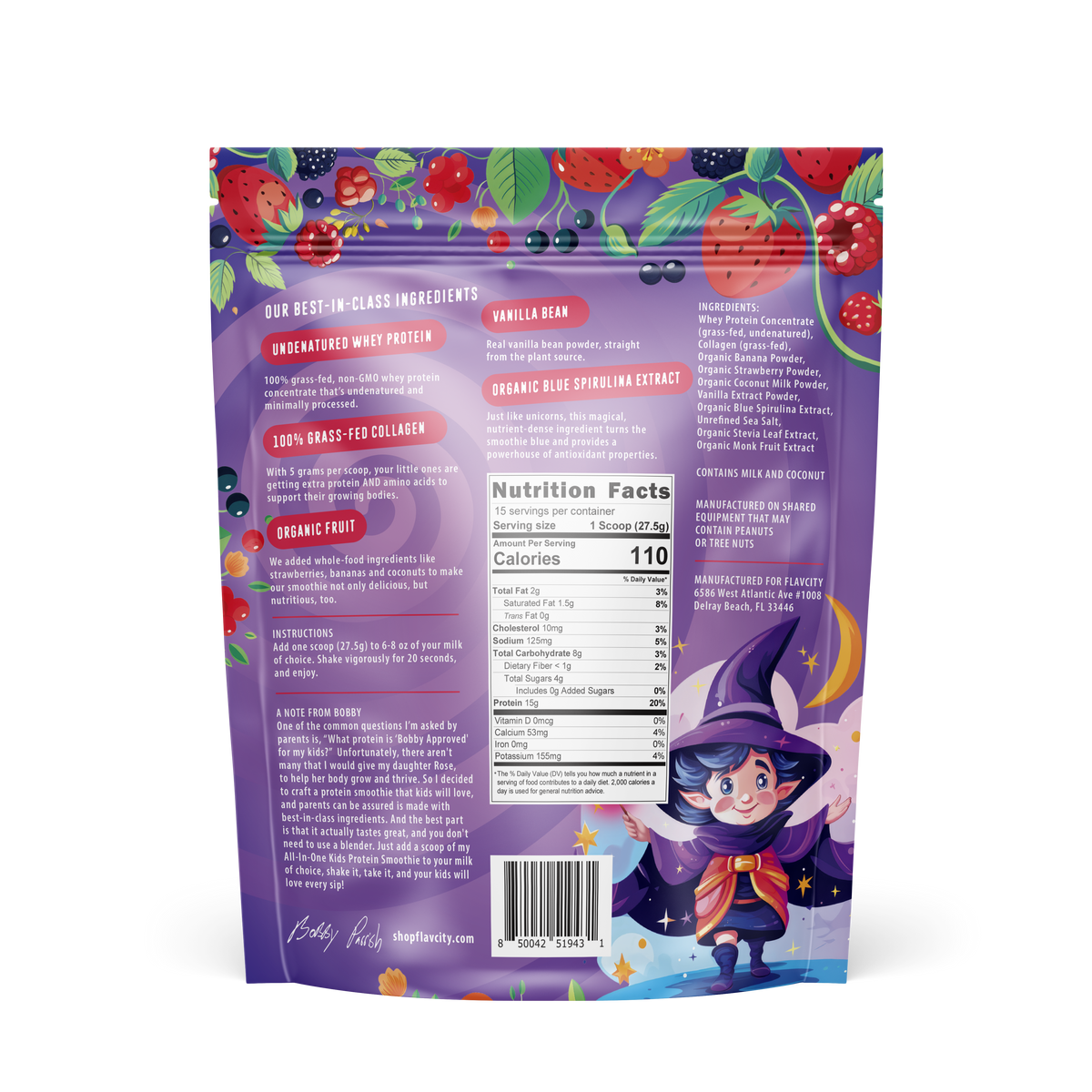 Magical Berry Kids Protein Smoothie bag, back