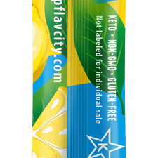 Flavor packet with lemon design and 'shopflavacity.com' text on a white background
