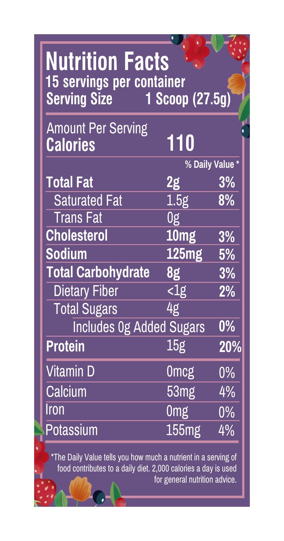 Magical Berry Kids Protein Smoothie bag, nutrition facts