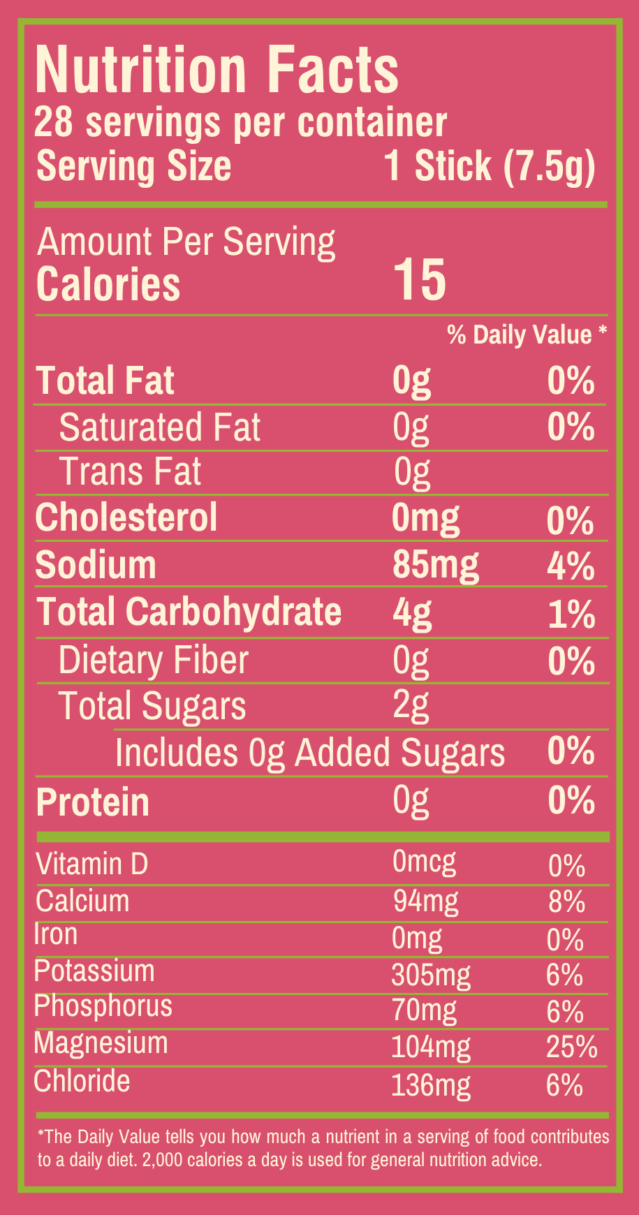 FlavCity electrolyte drink mix packet nutrition information