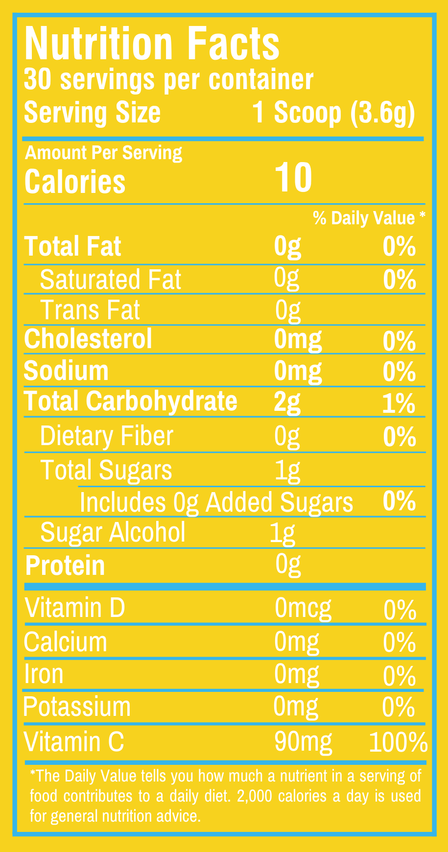Close up image of the nutrition facts for the 'Superfood Lemonade' flavored powdered drink mix.