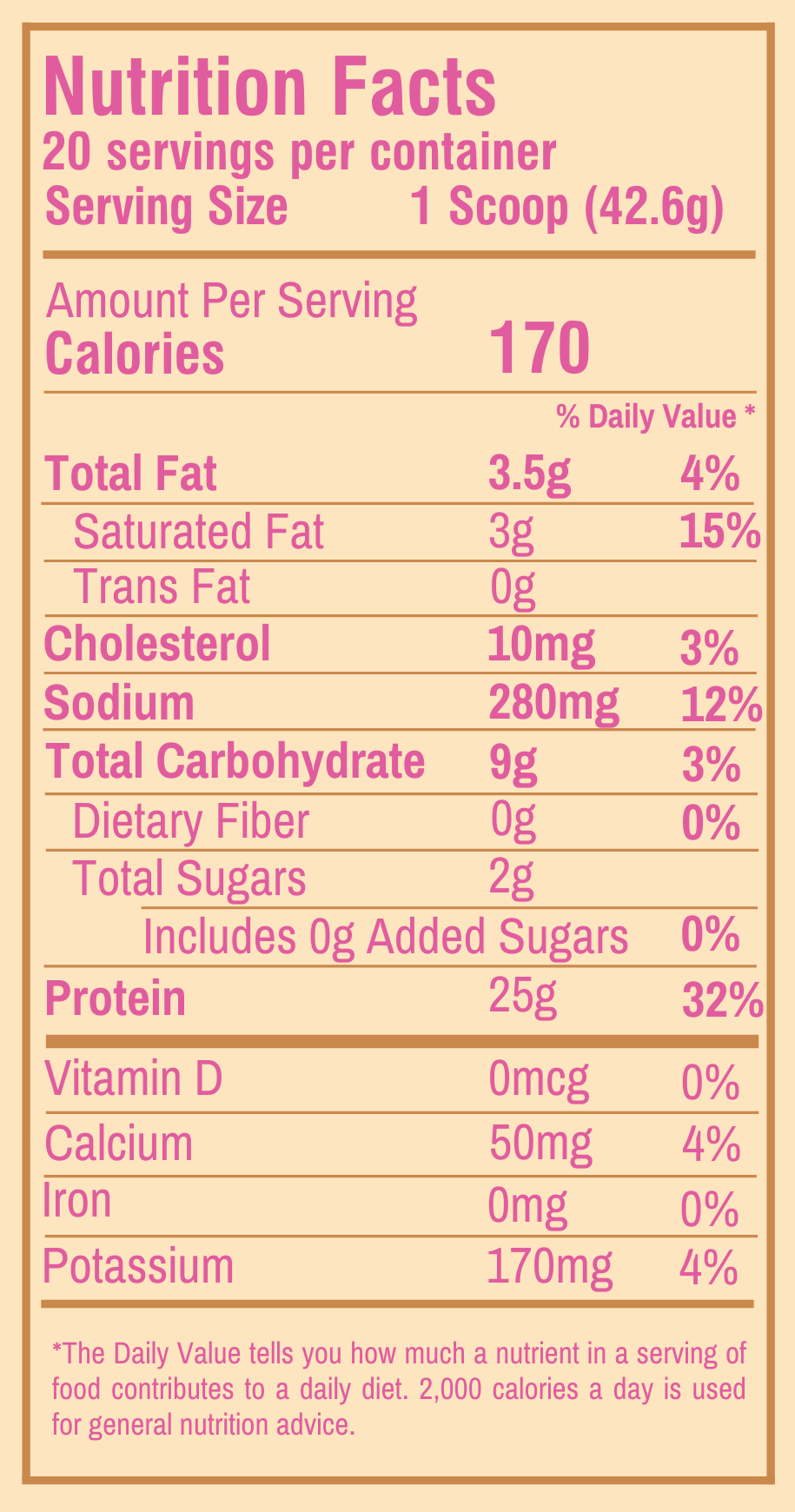 Nutrition facts for FlavCity Vanilla Latte Protein Smoothie Powder showing 170 calories, 25g protein, 10g collagen, and 9g carbs per serving.