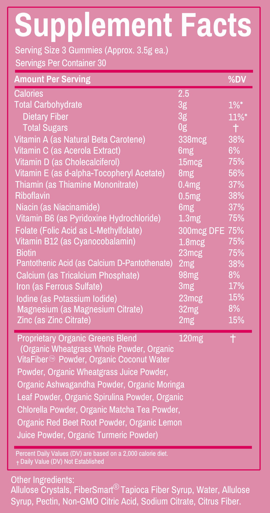 womens multivitamin gummy supplement facts