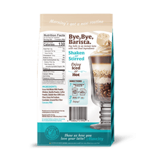 Back of a Flavacity Cafe Vanilla Latte package with nutritional information, ingredients, and usage instructions.