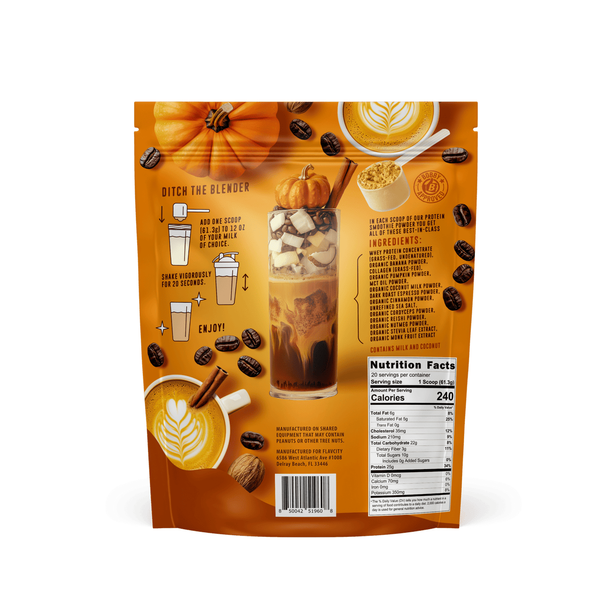 Pumpkin Spice Latte Protein Powder Smoothie, back of bag