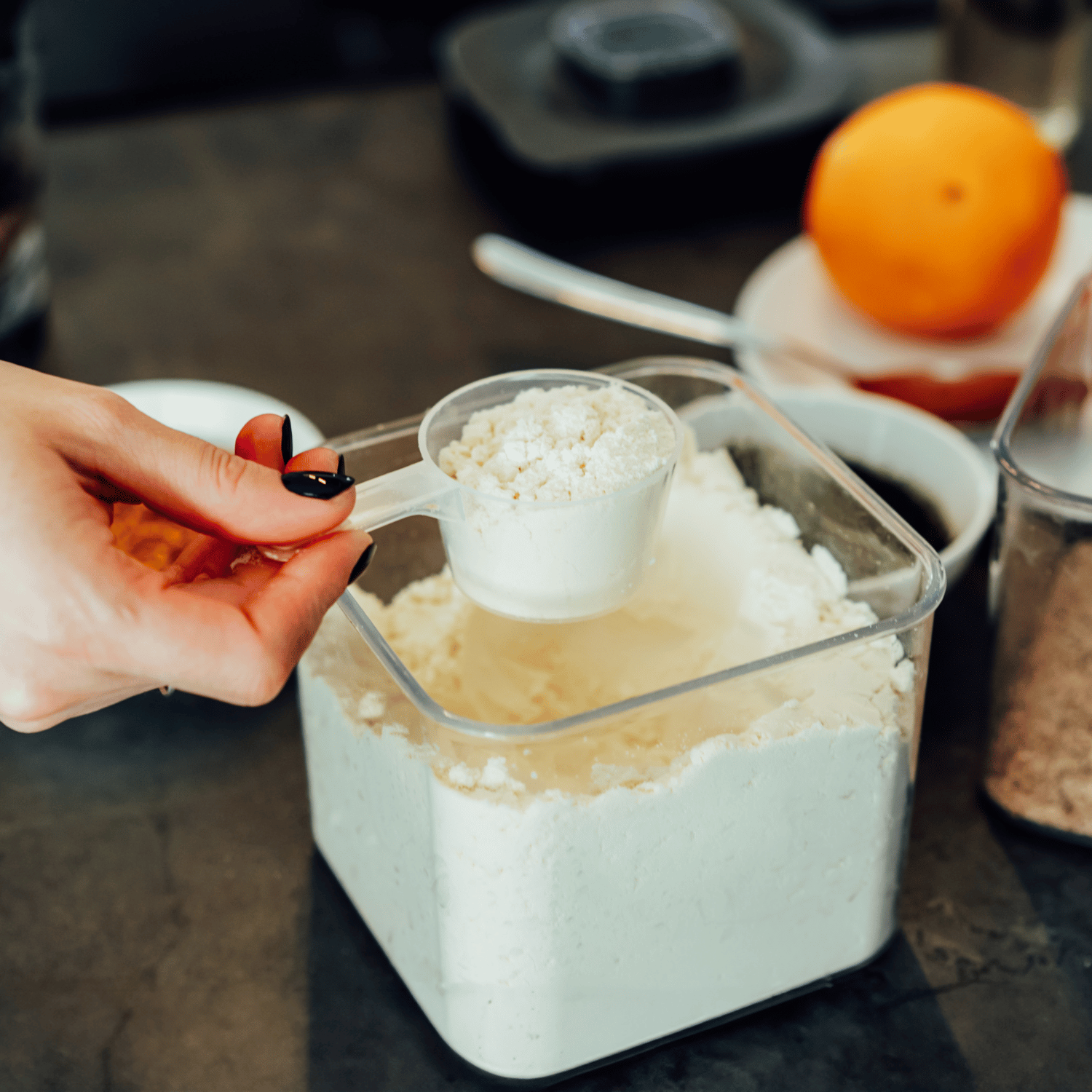 A scoop of collagen powder.