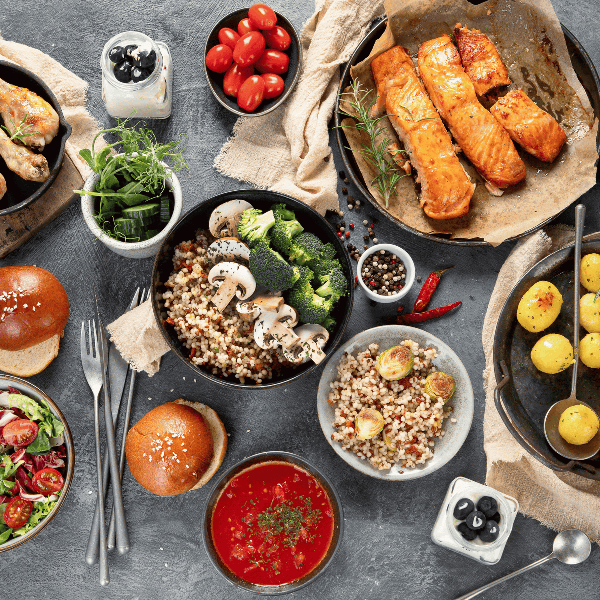 Different kind of protein source foods.