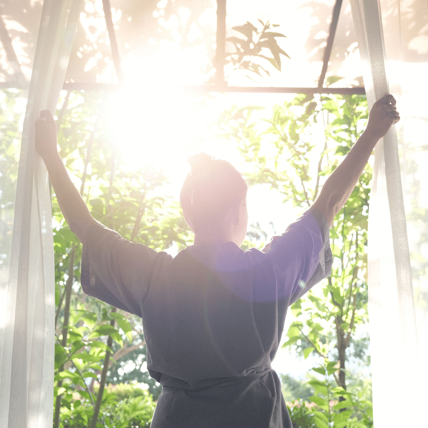 Opening the curtain.