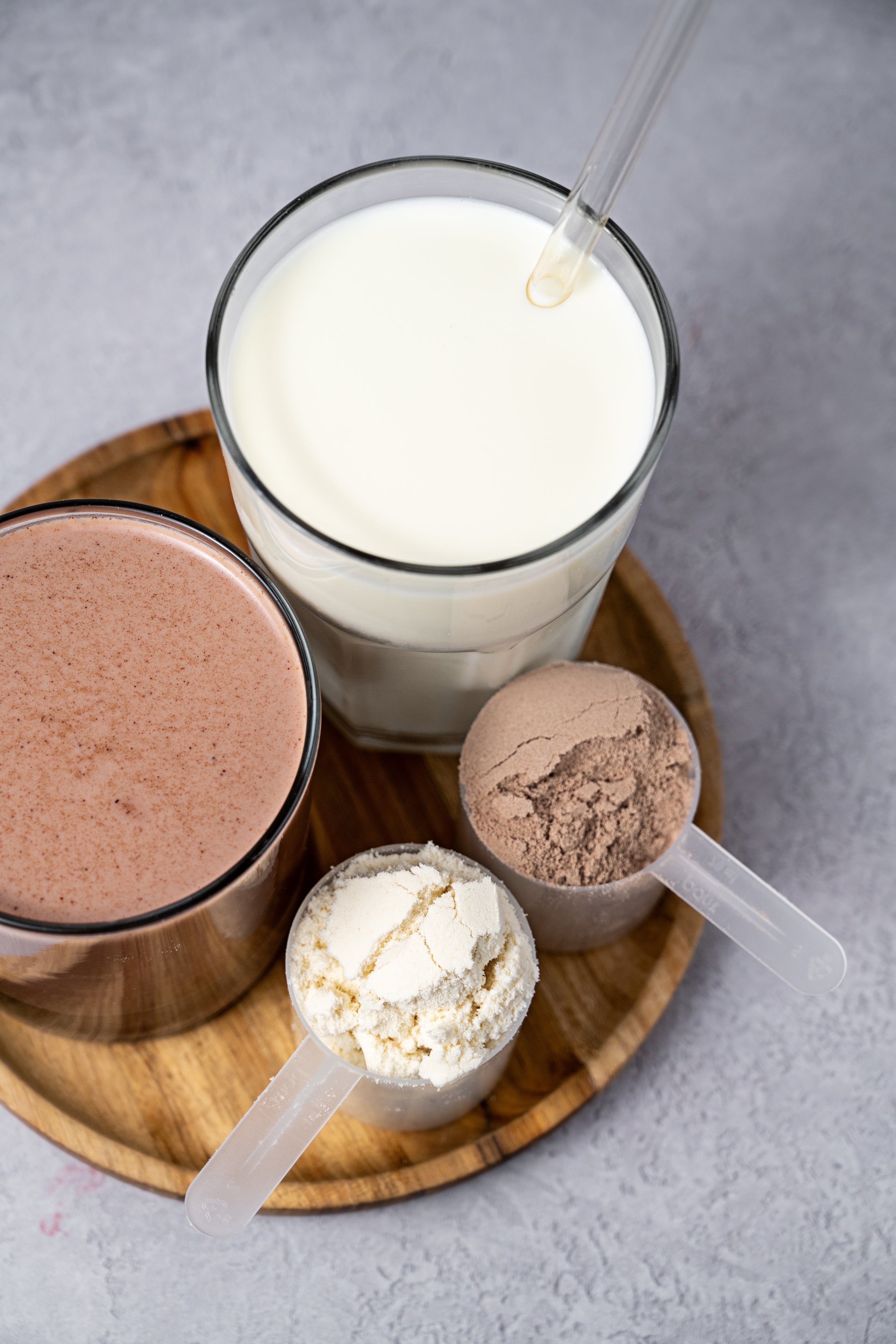 A bottle of vanilla and chocolate protein.
