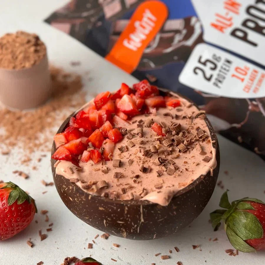 Thick Chocolate Strawberry Smoothie Bowl.