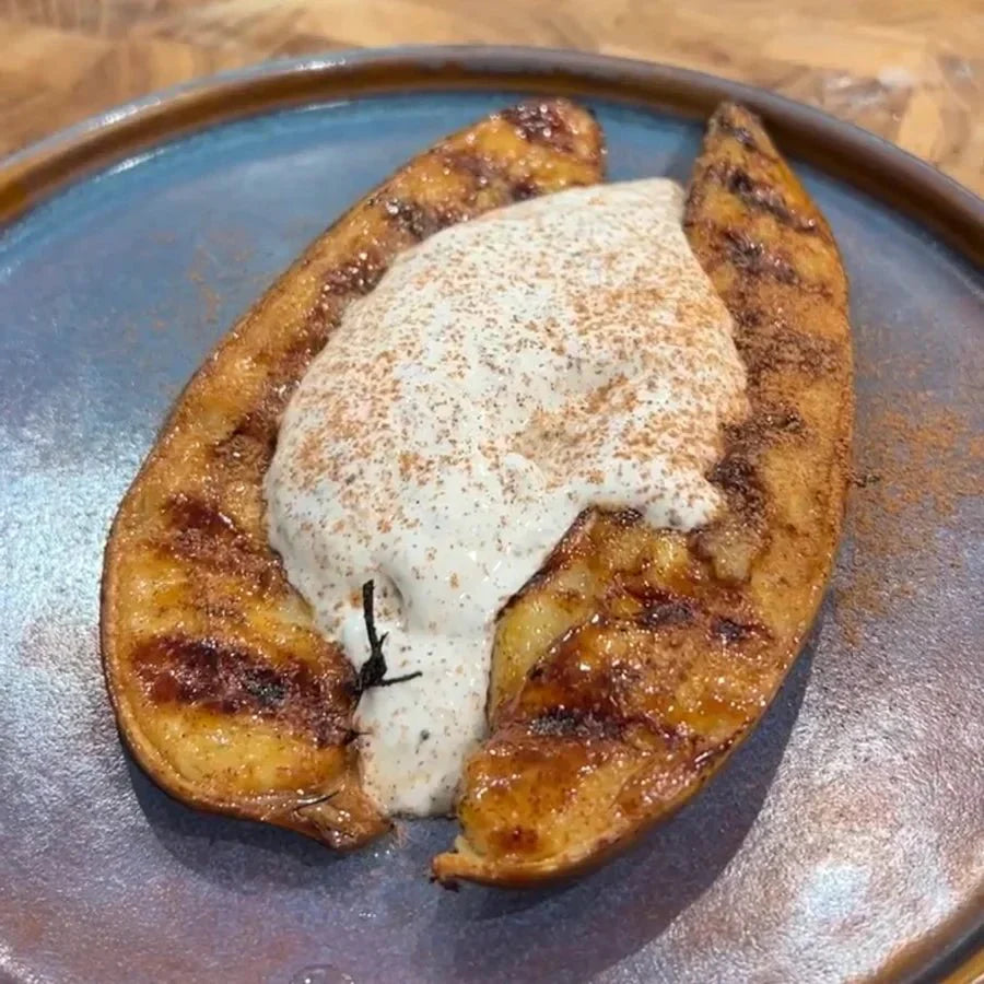 Grilled Banana and Whipped Chia Pudding.