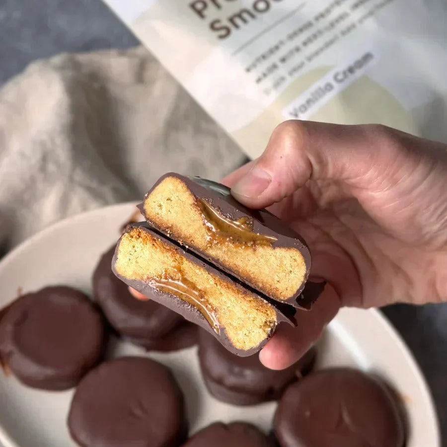 Healthier Chocolate Covered Peanut Butter Cookie Recipe.
