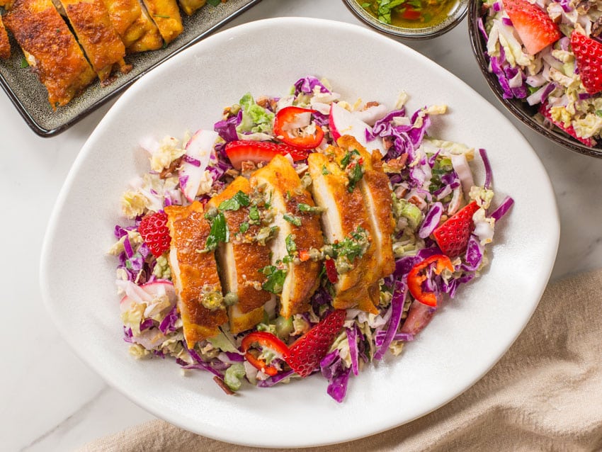 Crispy Chicken Thighs with Summer Coleslaw