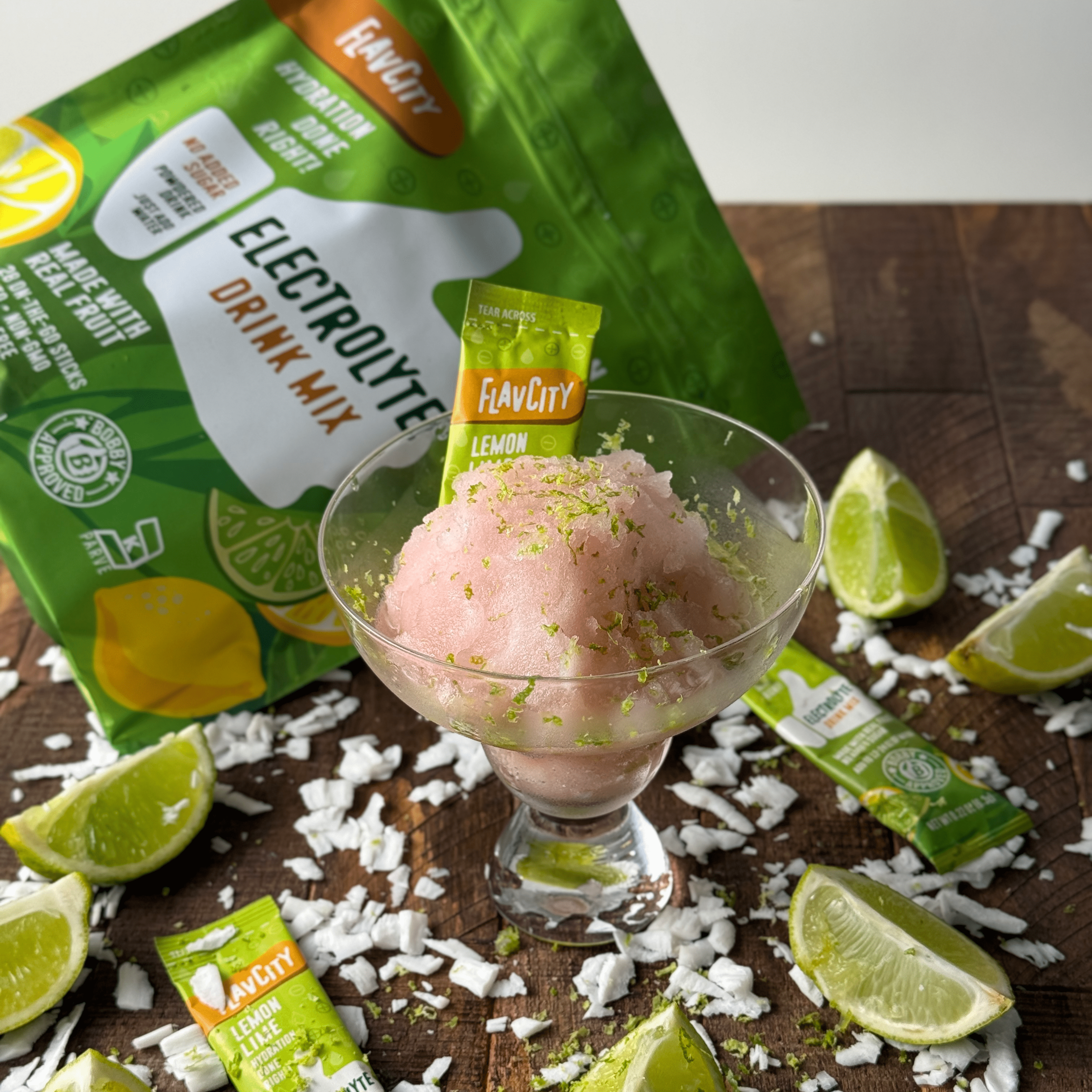 Coconut Lemon Lime Electrolyte Sorbet.
