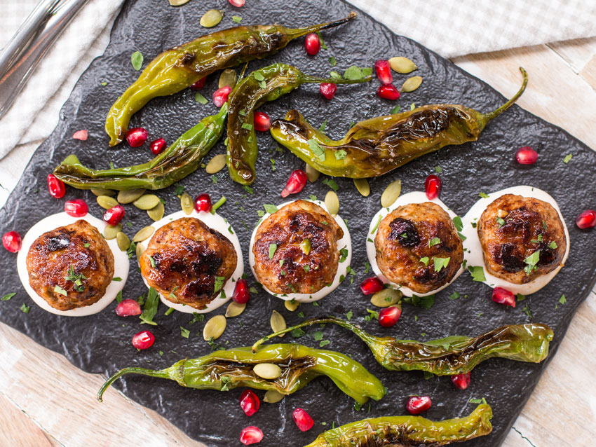 Healthy Turkey Meatballs and Shishito Peppers