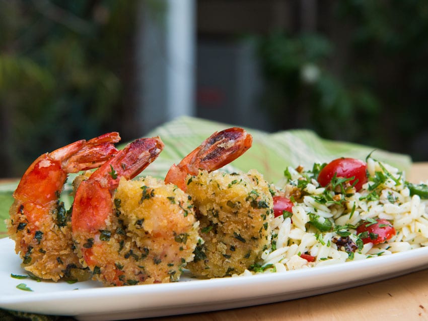 Crispy Shrimp with Herby Orzo Salad