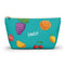 The Real AF Pouch - Teal by Shop FlavCity features colorful fruit illustrations and FlavCity in white—ideal as a pencil case or a chic cosmetic travel bag.