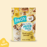 Shop FlavCity Banana Bread Protein Smoothies packet, featuring images of banana slices and slices of banana bread.