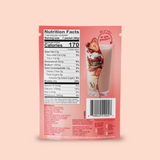 Shop FlavCity Berries & Cream Protein Smoothie packet shown with a nutrition facts label on the left and a glass of red berry smoothie on the right.
