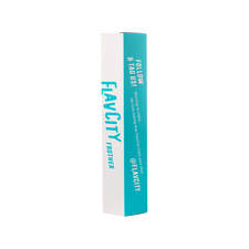 A rectangular FlavCity Cafe FlavCity Frother box stands upright against a white background, labeled in blue text. One side invites customers to follow and tag @FLAVCITY on social media. Ideal for creating barista-quality drinks at home.