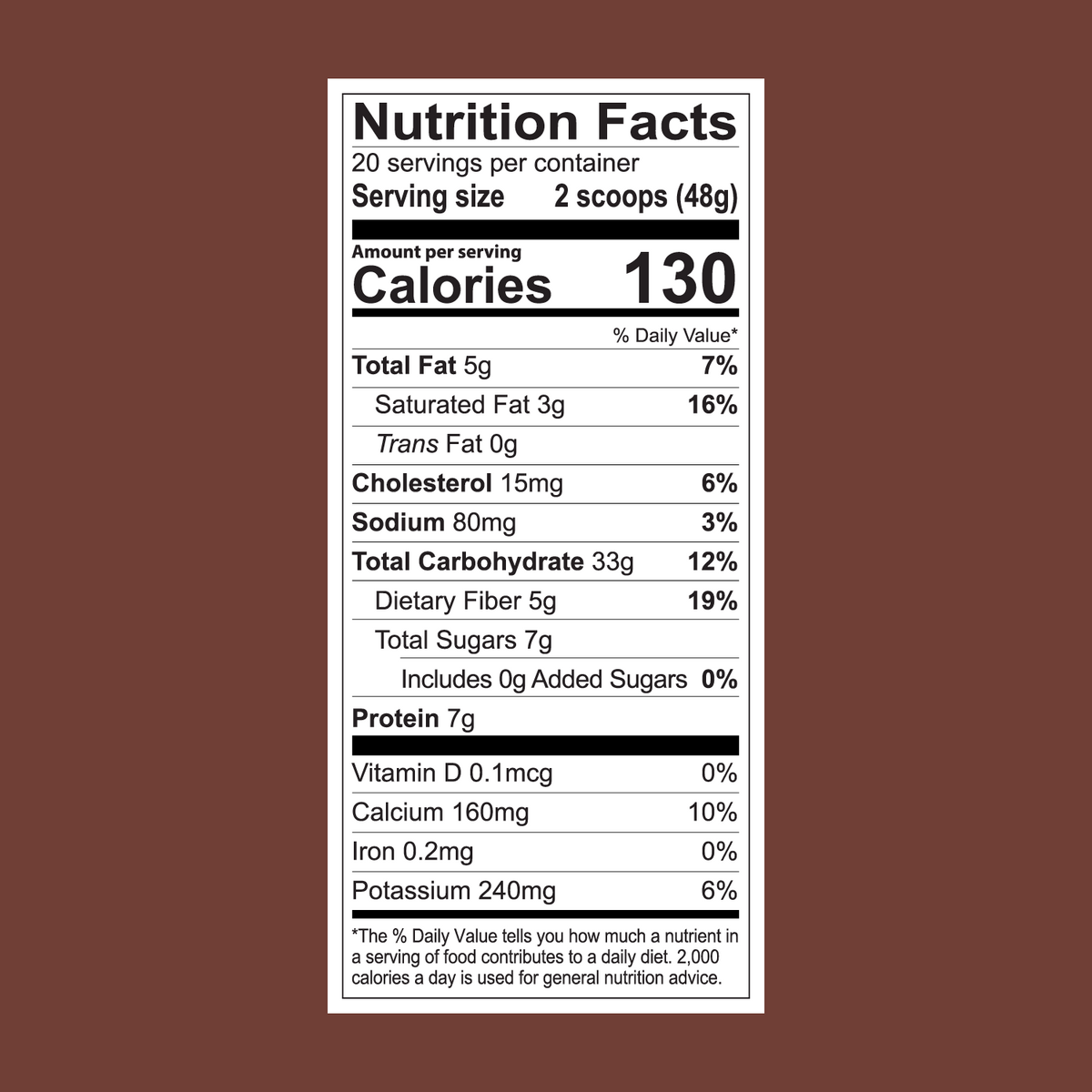FlavCity Cafe Chocolate Chunk Mocha nutrition (per serving): 130 calories, 5g fat, 15mg cholesterol, 80mg sodium, 13g carbs (7g sugar), 7g protein. Contains vitamin D, calcium, iron & potassium from grass-fed whole milk.
