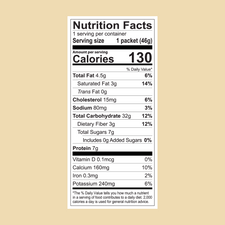 Nutrition facts for one FlavCity Cafe Latte Variety Pack single-serve packet: 130 calories, 4.5g fat, 15mg cholesterol, 80mg sodium, 32g carbs (3g fiber, 7g sugars), 7g protein, plus vitamins and minerals—ideal for creamy lattes.