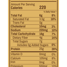 Chocolate Peanut butter protein nutritional facts label