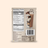 The back of a single-serving Cookies & Cream Protein Smoothie Packets pouch featuring a nutrition facts label, ingredient list, and an image of a prepared cookies and cream smoothie.