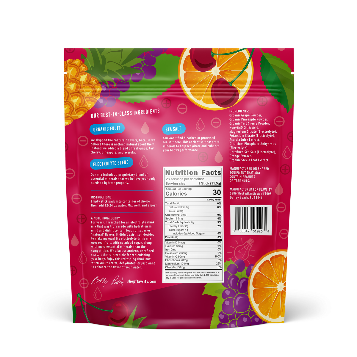 Fruit Punch Electrolyte Drink Mix, back of bag