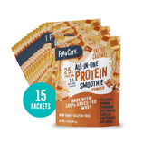 15 packets of Shop FlavCity Salted Caramel Protein Smoothie Packets, each with 25g protein, 10g collagen, made with 100% grass-fed whey. Non-GMO and gluten-free.
