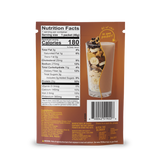 Single-serve Shop FlavCity Protein Smoothie Single-Serve Chocolate Peanut Butter packet displaying a nutrition facts label, an ingredient list, a barcode, and a picture of the smoothie.