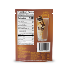 Single-serve Shop FlavCity Protein Smoothie Single-Serve Chocolate Peanut Butter packet displaying a nutrition facts label, an ingredient list, a barcode, and a picture of the smoothie.