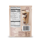 Shop FlavCity Protein Smoothie Single-Serve Vanilla Latte packet featuring a nutrition facts label, ingredient list, barcode, and an illustration of an iced coffee drink.