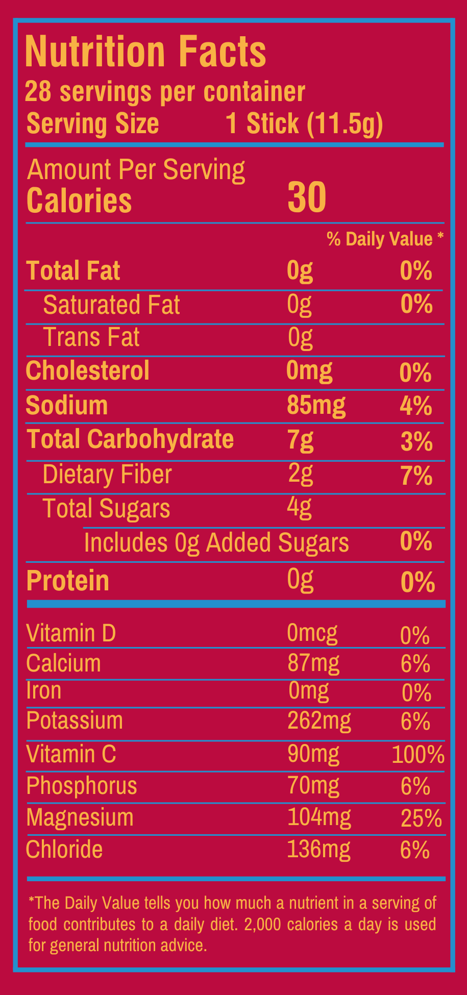 Fruit Punch Electrolyte Drink Mix nutrition facts label with ingredients and serving details.