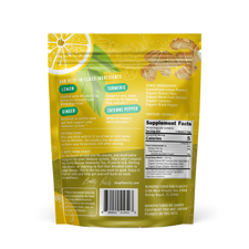 back of the flavcity daily rescue immunity powdered tea stick bag.  lemon and ginger images.