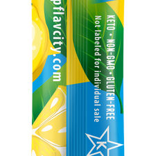 Flavor packet with lemon design and 'shopflavacity.com' text on a white background