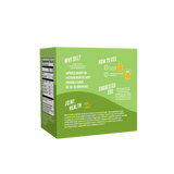 A green box of Shop FlavCity’s Joint Health Vitamin Gel Pack features benefits like improved absorption and faster delivery, plus Glucosamine facts, usage instructions, and suggested use in white text.