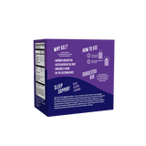 A purple box labeled "Why Gel?" and "How to Use" by Shop FlavCity features Sleep Support Vitamin Gel Pack supplement facts, highlighting better sleep from melatonin gel. Instructions and suggested use are printed on the back.