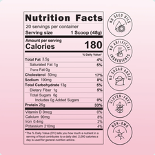 Here is a rewritten sentence based on your product data: The nutrition facts label for Shop FlavCity’s Berries & Cream Protein Smoothie powder shows 180 calories per serving, with icons to the right indicating it’s free from seed oils, artificial ingredients, added sugar, gluten, and is non-GMO. Made with grass-fed whey protein and collagen protein for optimal nutrition.