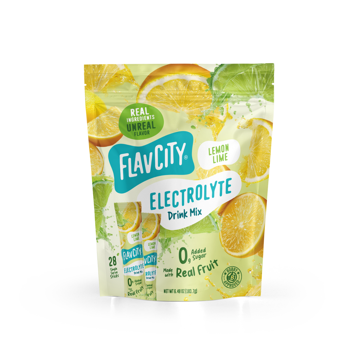 Shop FlavCity Lemon Lime Electrolyte Mix pouch featuring graphics of sliced lemons and limes.